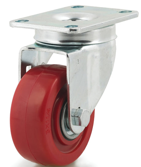 Dh Casters C-LM3P1PUS Swivel Caster, 3 in Dia Wheel, 1-1/4 in W Wheel, Polyurethane Wheel, Red, 240 lb