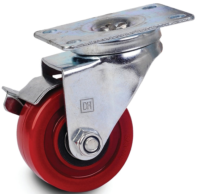 Dh Casters C-LM3P1PUSB Swivel Caster, 3 in Dia Wheel, 1-1/4 in W Wheel, Polyurethane Wheel, Red, 240 lb