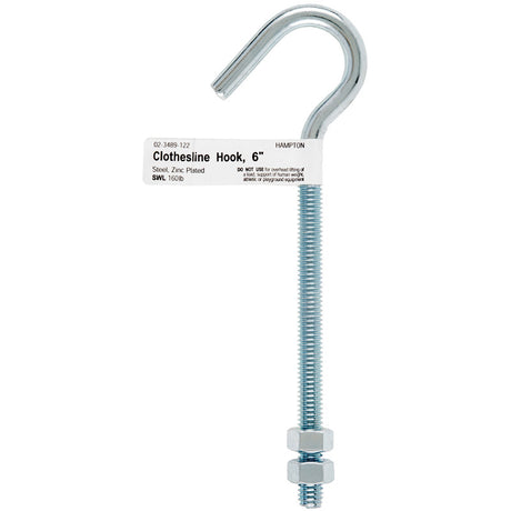 Hampton Medium Zinc-Plated Silver Steel 6 in. L Clothesline Bolt Hook 160 lb 1 pk, Pack of 10