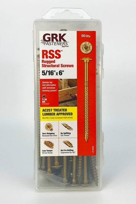 GRK Fasteners RSS 12235 Structural Screw, 5/16 in Thread, 6 in L, Washer Head, Star Drive, Steel, 50 PK