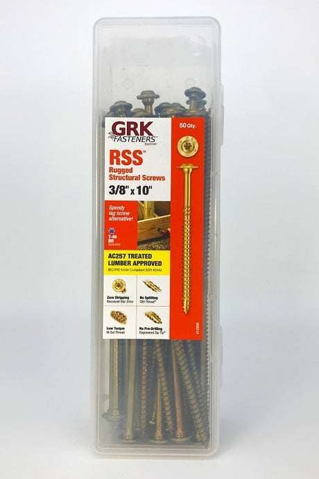 GRK Fasteners RSS 12293 Structural Screw, 3/8 in Thread, 10 in L, Washer Head, Star Drive, Steel, 50 PK