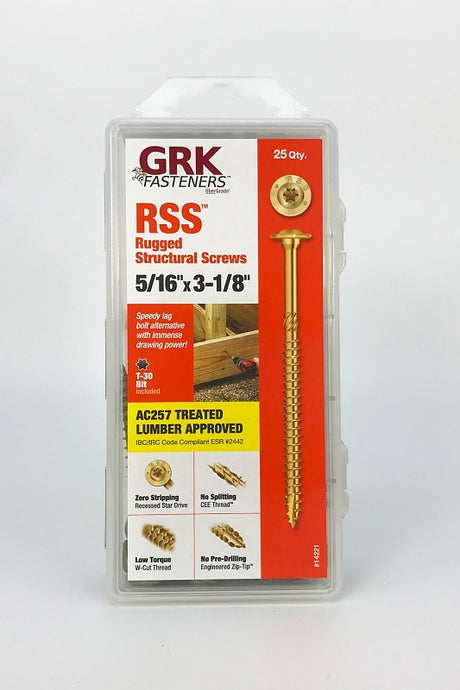 GRK Fasteners RSS 14221 Structural Screw, 5/16 in Thread, 3-1/8 in L, Washer Head, Star Drive, Steel, 25 PK