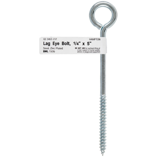 Hampton 1/4 in. X 5 in. L Zinc-Plated Steel Lag Thread Eyebolt, Pack of 10