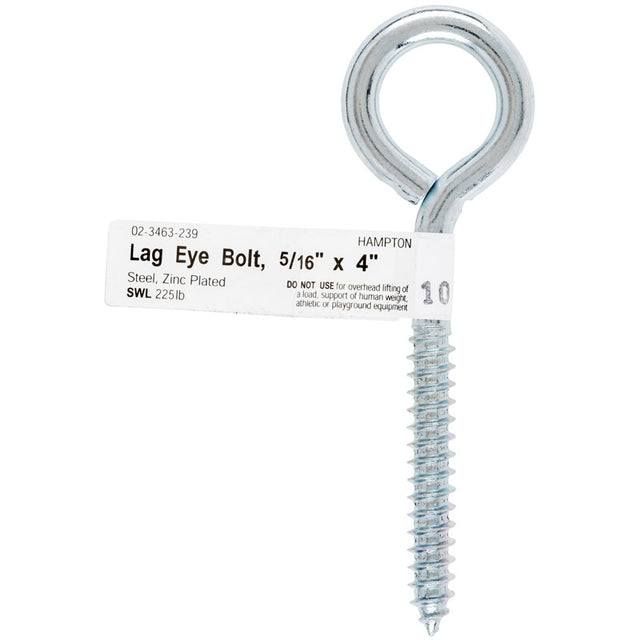 Hampton 2-5/8 in. X 4 in. L Zinc-Plated Steel Lag Thread Eyebolt, Pack of 10