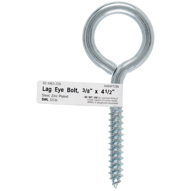 Hampton 3/8 in. X 4-1/2 in. L Zinc-Plated Steel Lag Thread Eyebolt, Pack of 10