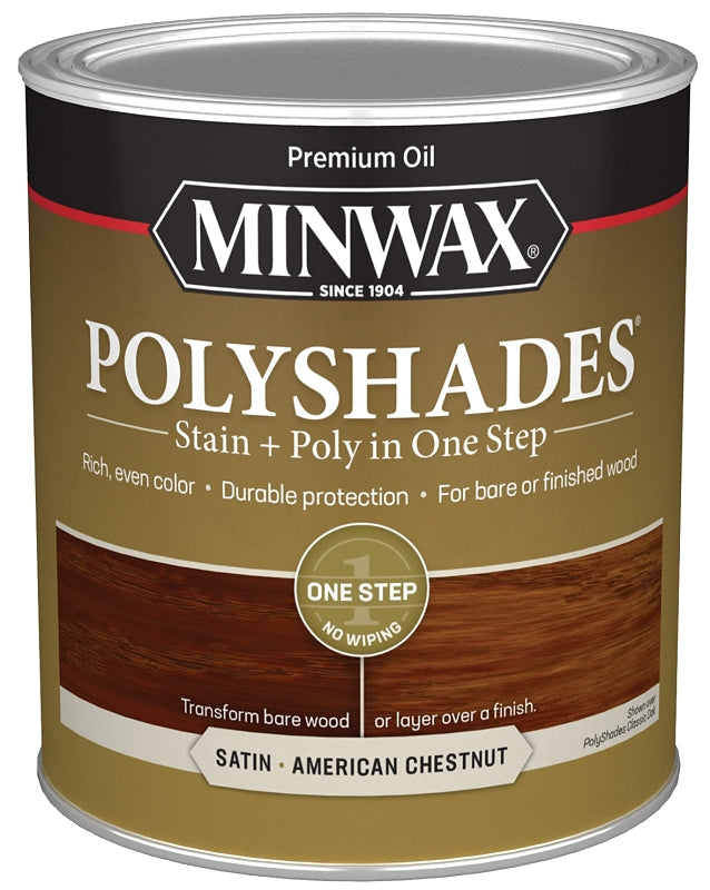 Minwax PolyShades 613750444 Polyurethane, Satin, Liquid, American Chestnut, 1 qt Can