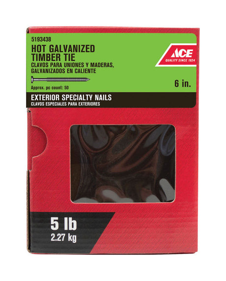 Ace 6 in. Timber Tie Hot-Dipped Galvanized Steel Nail Flat Head 5 lb