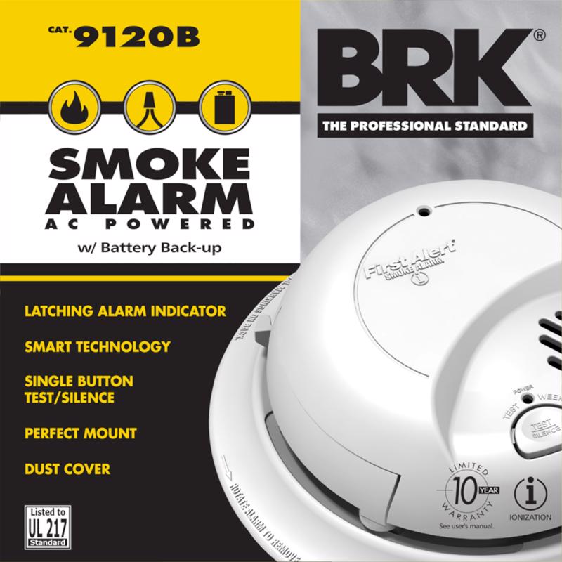 First Alert 9120B Smoke Alarm, 120 V, Ionization Sensor, 85 dB, White