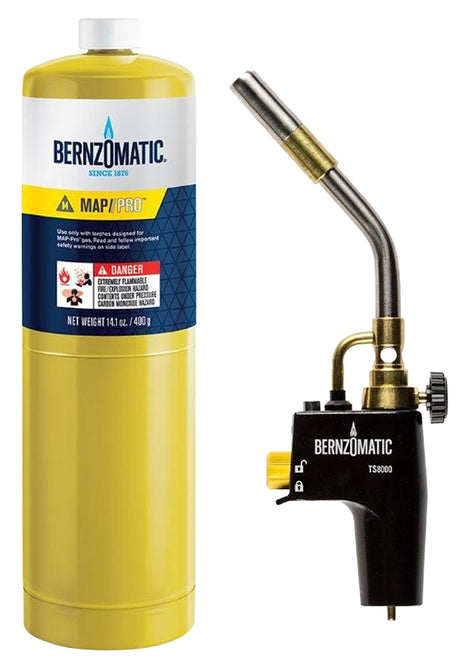 BernzOmatic TS8000BZKC Torch Kit, Propane, Trigger Start Igniter, 3400 deg F Propane, 3600 deg F MAPP, Pack of 3