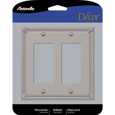 Amerelle Imperial Bead Brushed Nickel 2 gang Metal Decorator Wall Plate 1 pk