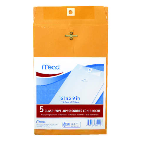 Mead 6 in. W X 9 in. L A10 Brown Envelopes 5 pk, Pack of 12