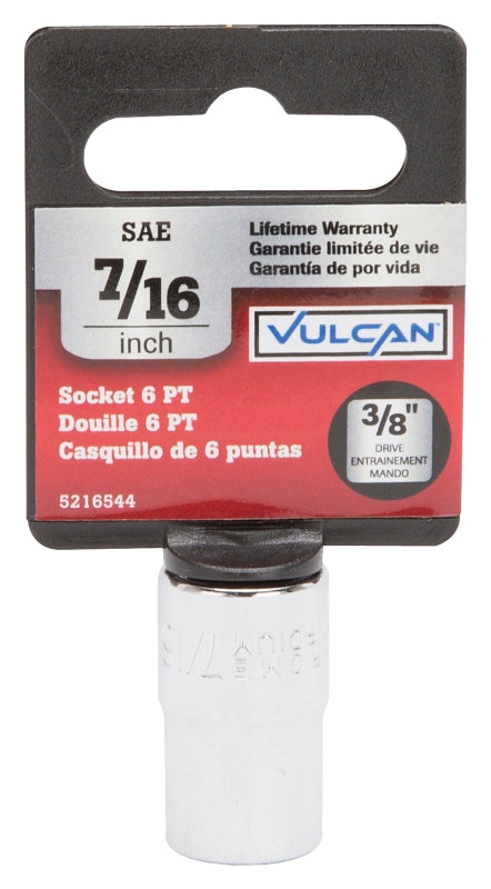 Vulcan MT6493662 Drive Socket, 7/16 in Socket, 3/8 in Drive, 6-Point, Chrome Vanadium Steel, Chrome