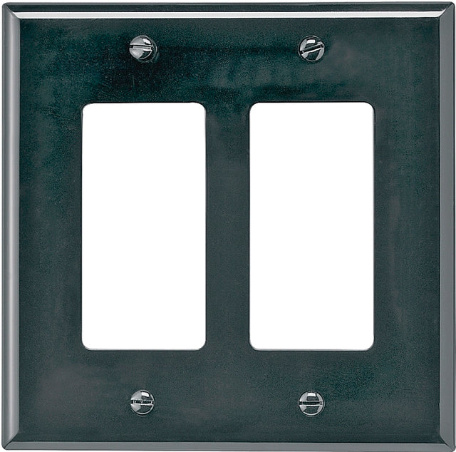 Eaton Wiring Devices PJ262BK Wallplate, 4-7/8 in L, 4.93 in W, 2 -Gang, Polycarbonate, Black, High-Gloss