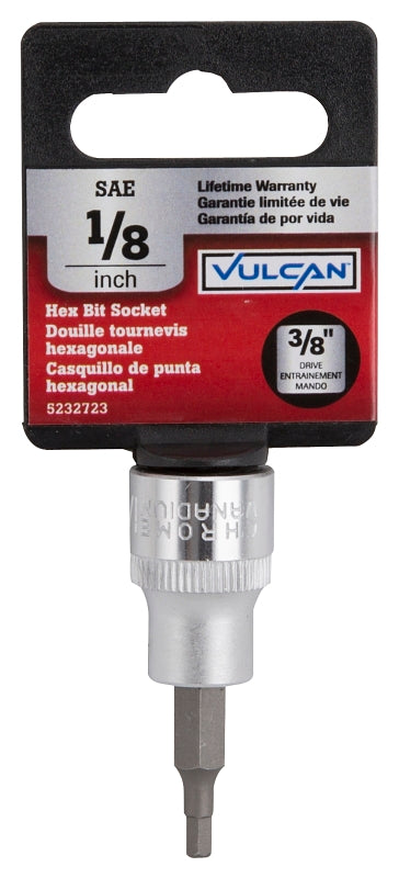 Vulcan 3506005420 Fractional Hex Bit Socket, 1/8 in Tip, 3/8 in Drive, Chrome, 1-7/8 in OAL