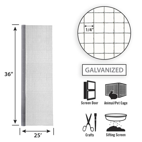 Garden Craft 36 in. H X 25 ft. L Galvanized Steel Hardware Cloth 1/4 in.