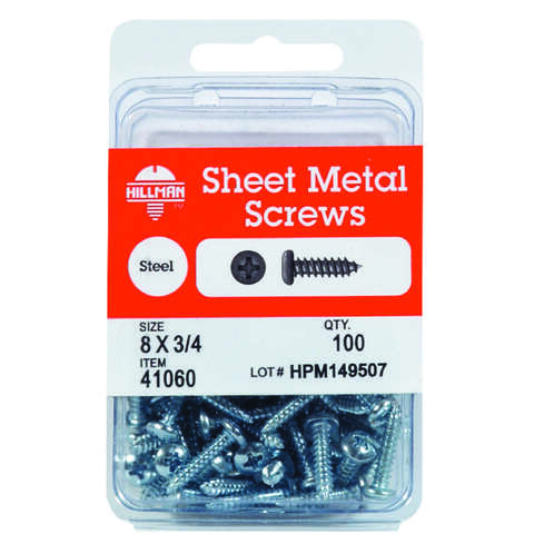 HILLMAN No. 8 X 1/2 in. L Phillips Pan Head Sheet Metal Screws 100 pk, Pack of 5