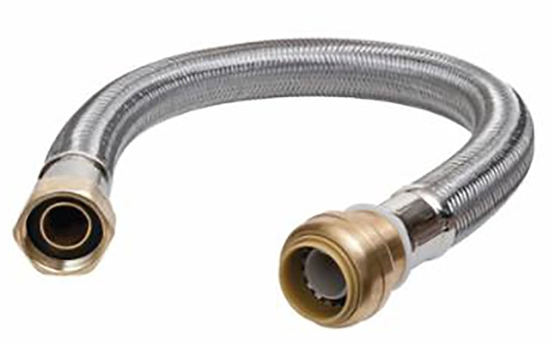 SharkBite U3088FLEX12LF Braided Flexible Water Heater Connector, 3/4 in, FIP, Stainless Steel, 12 in L