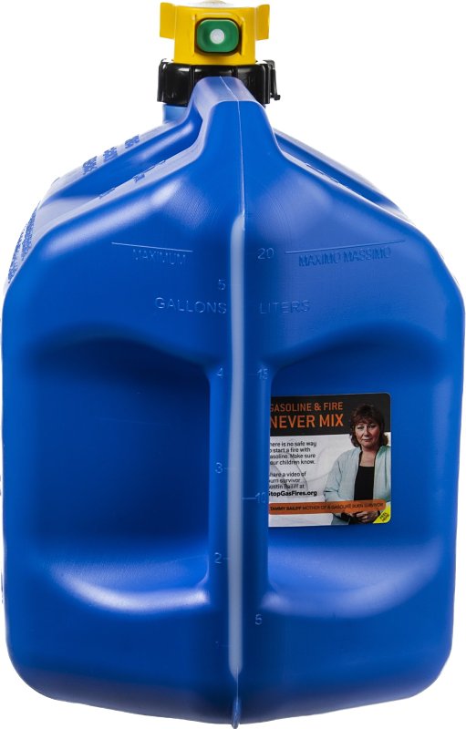 No-Spill 1456 Fuel Can, 5 gal, Plastic, Blue