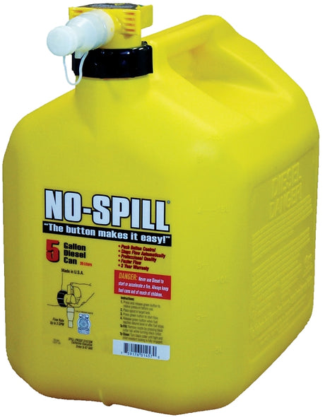 No-Spill 1467 Diesel Gas Can, 5 gal, Plastic, Yellow