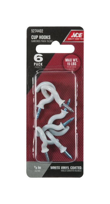 Ace Medium Steel 1.3125 in. L Coated Cup Hooks 15 lb 6 pk, Pack of 5