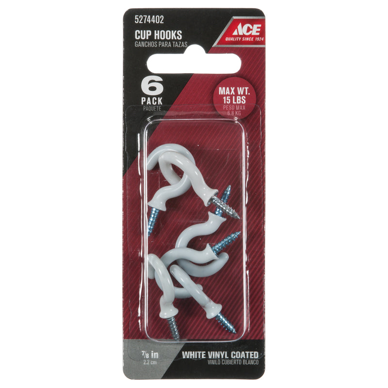 Ace Medium Steel 1.3125 in. L Coated Cup Hooks 15 lb 6 pk, Pack of 5