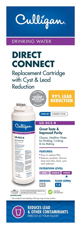 Culligan US-DC3-R Direct Connect Filter, 4750 gal Capacity, 1.5 gpm, Advanced Filtration, White