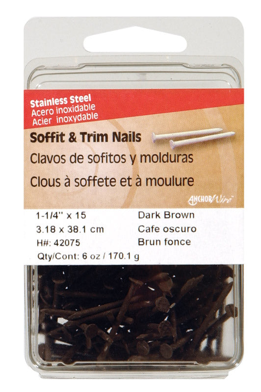 HILLMAN 1-1/4 in. Soffit and Trim Stainless Steel Nail Flat Head, Pack of 5