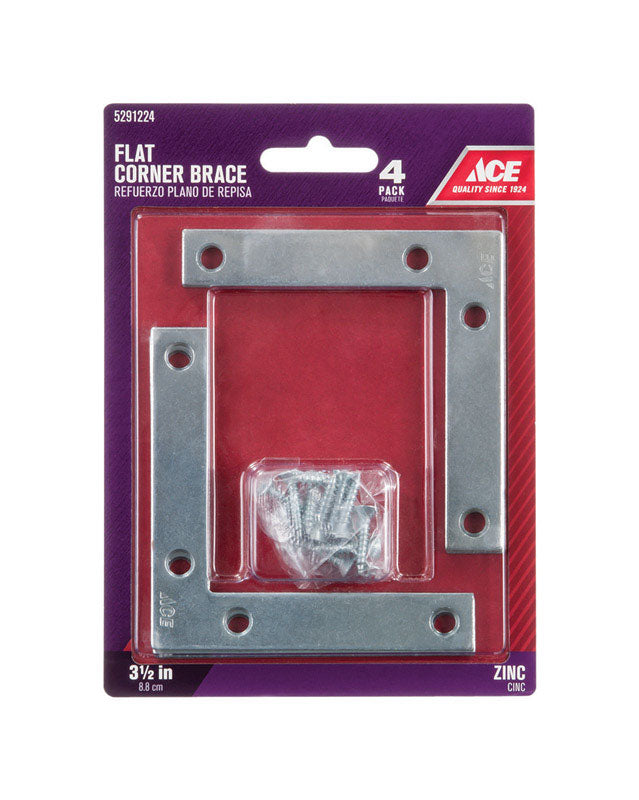 Ace 3-1/2 in. H X 4.75 in. W X 3-1/2 in. D Zinc Flat Corner Brace, Pack of 5