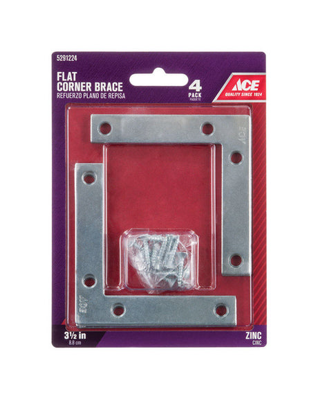 Ace 3-1/2 in. H X 4.75 in. W X 3-1/2 in. D Zinc Flat Corner Brace, Pack of 5
