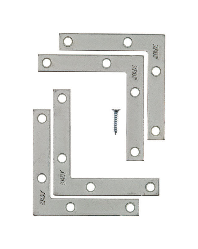 Ace 3 in. H X 3.75 in. W X 3 in. D Zinc Flat Corner Brace, Pack of 5