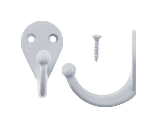 Ace 1-3/4 in. L White Metal Medium Single Garment Hook 2 pk, Pack of 5