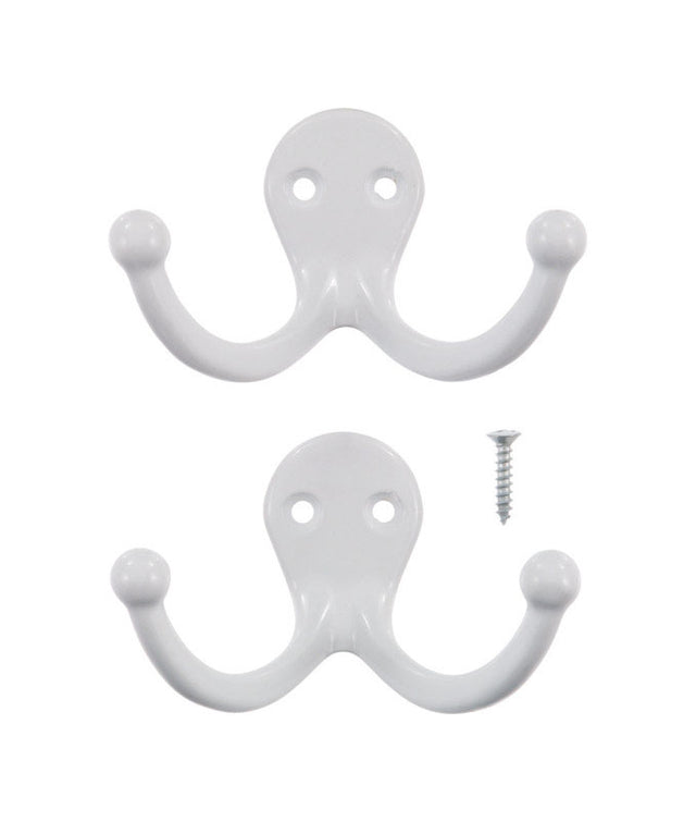 Ace 1-3/4 in. L Painted White Metal Small Double Garment Hook 2 pk, Pack of 5