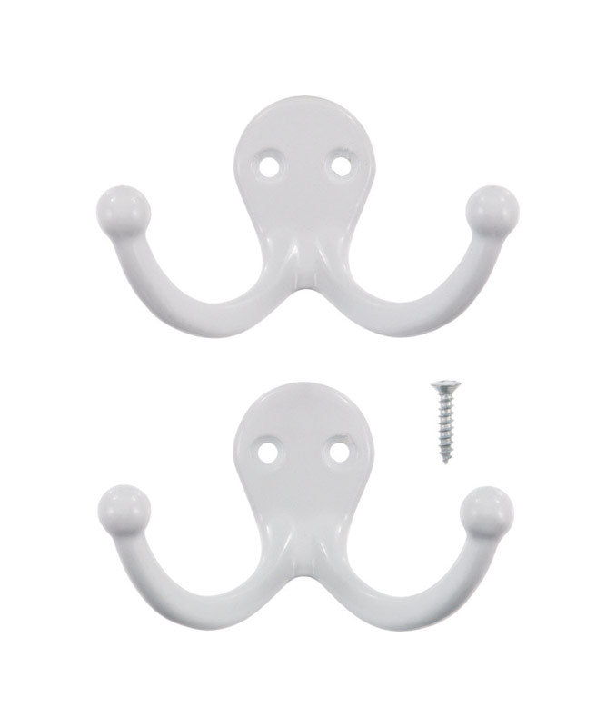 Ace 1-3/4 in. L Painted White Metal Small Double Garment Hook 2 pk, Pack of 5