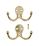 Ace 1-3/4 in. L Bright Brass Yellow Brass Small Double Garment Hook 2 pk, Pack of 5