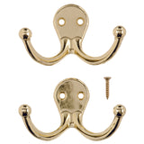 Ace 1-3/4 in. L Bright Brass Yellow Brass Small Double Garment Hook 2 pk, Pack of 5