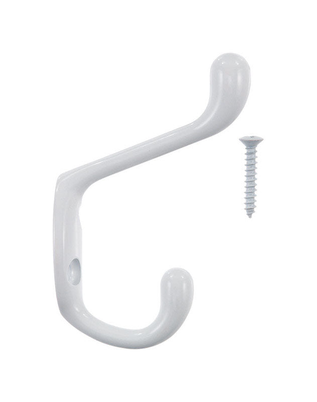Ace 3 in. L Painted White Metal Medium Heavy Duty Coat and Hat Hook 1 pk, Pack of 5