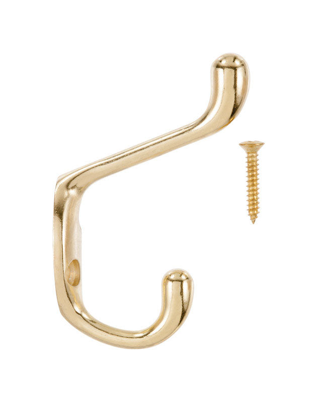 Ace 3 in. L Bright Brass Yellow Brass Medium Heavy Duty Coat and Hat Hook 1 pk, Pack of 5