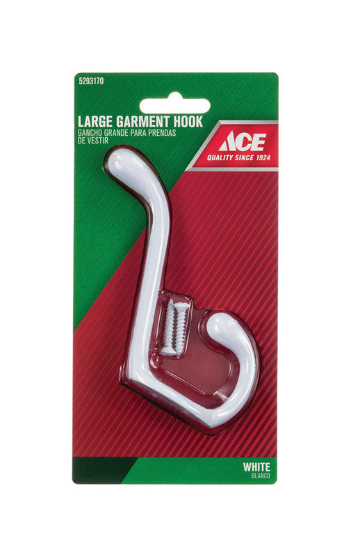 Ace 3-1/2 in. L White Metal Large Garment Hook 1 pk, Pack of 5
