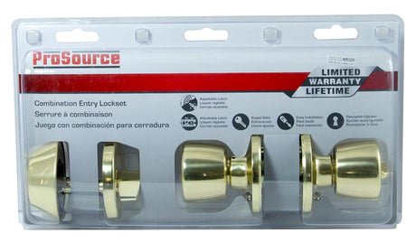 ProSource BS721BRA4F Deadbolt and Entry Lockset, Turnbutton Lock, Tulip Design, Polished Brass, 3 Grade, Brass, Pack of 2