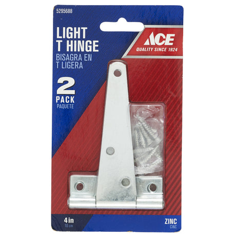 Ace 4 in. L Zinc-Plated Light Duty T Hinge 2 pk, Pack of 5