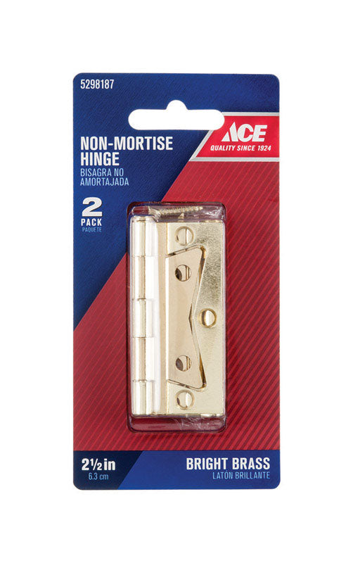 Ace 2.75 in. W X 2-1/2 in. L Bright Brass Brass Non-Mortise Hinge 2 pk, Pack of 5