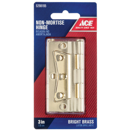 Ace 2.75 in. W X 2-1/2 in. L Bright Brass Brass Non-Mortise Hinge 2 pk, Pack of 5