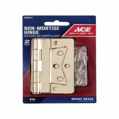 Ace 3.75 in. W X 4 in. L Bright Brass Brass Non-Mortise Hinge 2 pk, Pack of 5