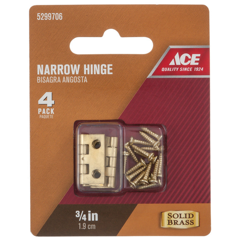Ace 5/8 in. W X 3/4 in. L Polished Brass Brass Narrow Hinge 4 pk