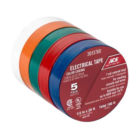 Ace 0.5 in. W X 20 ft. L Assorted Vinyl Electrical Tape, Pack of 12