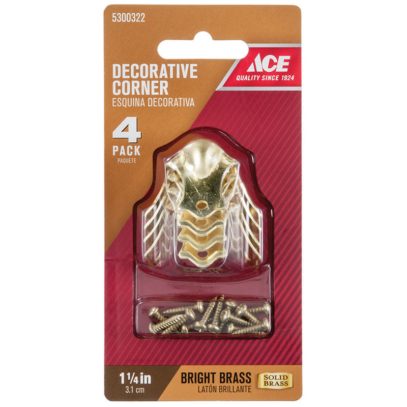 Ace Bright Brass Decorative Corner 1.25 in. 1.75 in. 4 pk