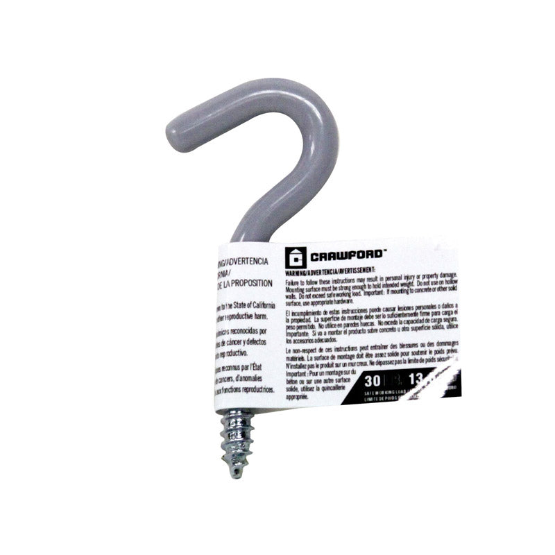 Crawford 3.5 in. L Vinyl Coated Gray Steel Small Storage Hook 30 lb. cap. 1 pk, Pack of 25