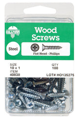 HILLMAN No. 10 X 1-1/2 in. L Phillips Zinc-Plated Coarse Wood Screws 50 pk, Pack of 5