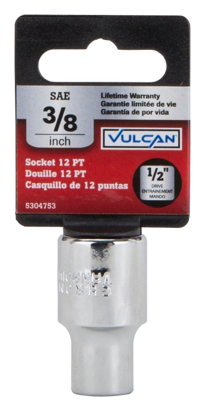 Vulcan MT6514715 Drive Socket, 3/8 in Socket, 1/2 in Drive, 12-Point, Chrome Vanadium Steel, Chrome