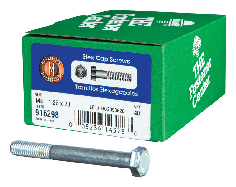 HILLMAN M8-1.25 mm D X 70 mm L Heat Treated Steel Hex Head Cap Screw 40 pk